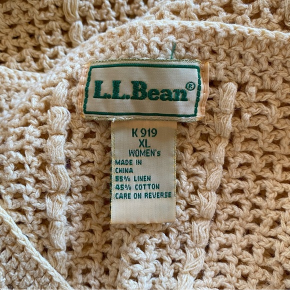 L.L. Bean Vintage golden beige linen & cotton crocheted sweater, size XL - Picture 5 of 8
